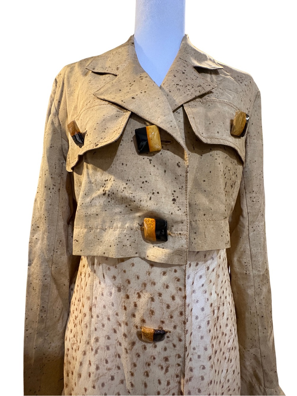 Vintage Y2K Caché 100% Silk Safari Jacket Small Faux Ostrich Print - Picture 3 of 11